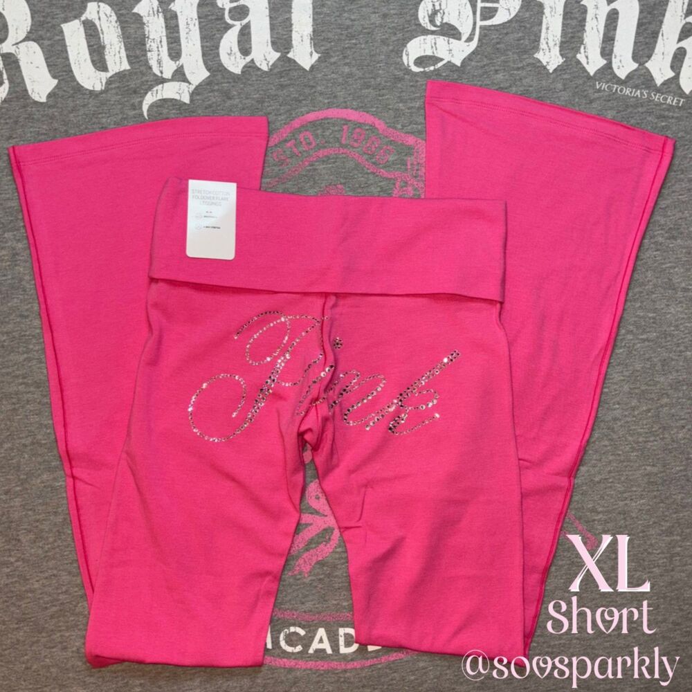 Victoria’s Secret PINK Carmine Rose Foldover Waist Flare Leggings Yoga Pants